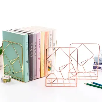 

2pcs Square Metal Desktop Bookends Book Ends Support Stand Holder Shelf Bookrack