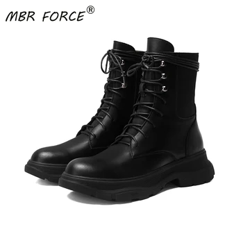 

MBR FORCE 2020new fashion round head cross lace patent leather waterproof non-slip rubber sole low-heel all-match short boots