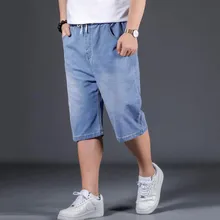 Цвет: черный, темно-синий, светло-синий Для мужчин большой Размеры веревка свободные Для Мужчин's джинсовые шорты мужские в стиле «хип-хоп», скейтерские штаны