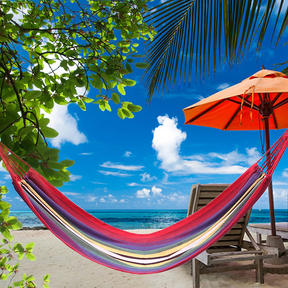 

Double Hammock 150 Lbs Portable Travel Camping Hanging Hammock Swing Lazy Chair Canvas Hammocks