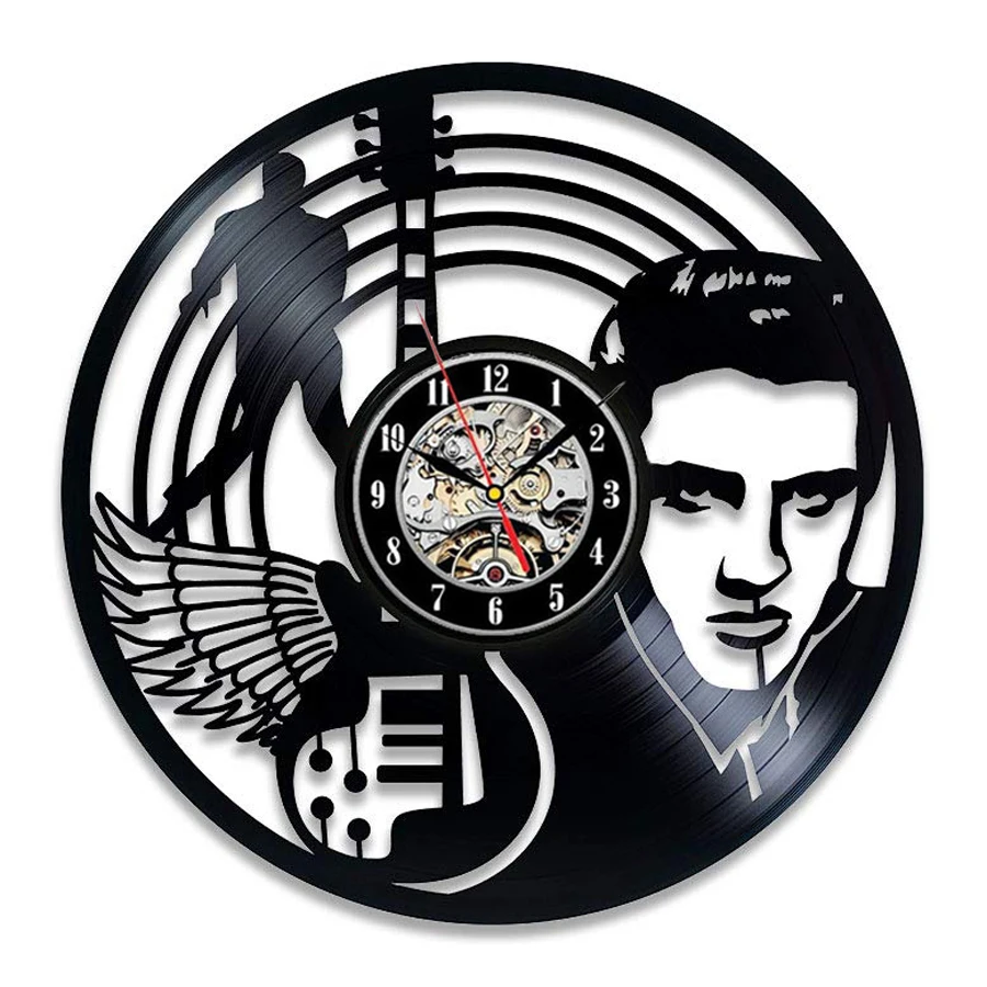 Настенные часы Элвиса, современный дизайн для гостиной, виниловые часы, Король рок, настенные домашние декоративные часы 12 дюймов