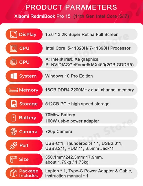 Xiaomi Laptop RedmiBook Pro 15 Laptop Intel MX450 i7-11390H/i5-11320H 16G 512G 3.2K 90Hz Screen Mi Notebook PC Enhanced Edition 5
