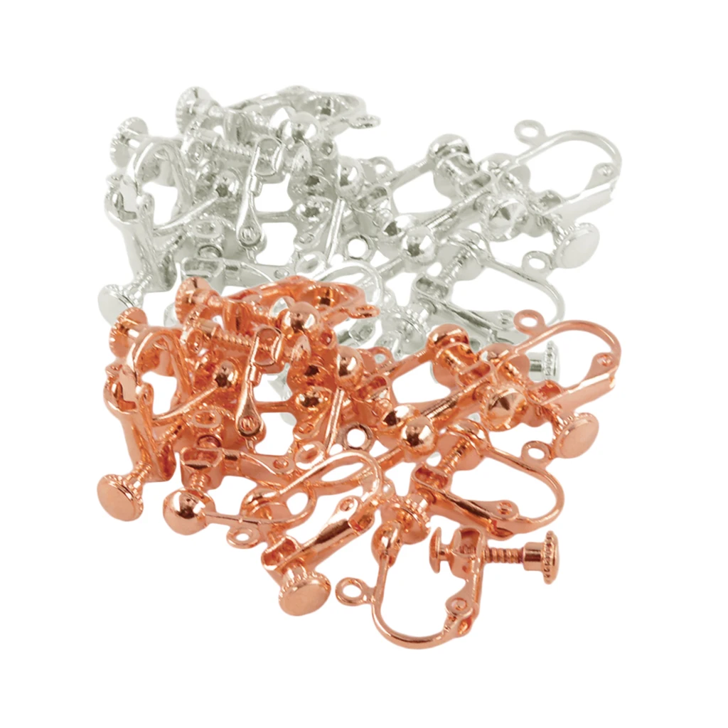 24Pcs Non-Piercing Screw Earring Clip Flat Hook DIY Craft Findings 2 Colors
