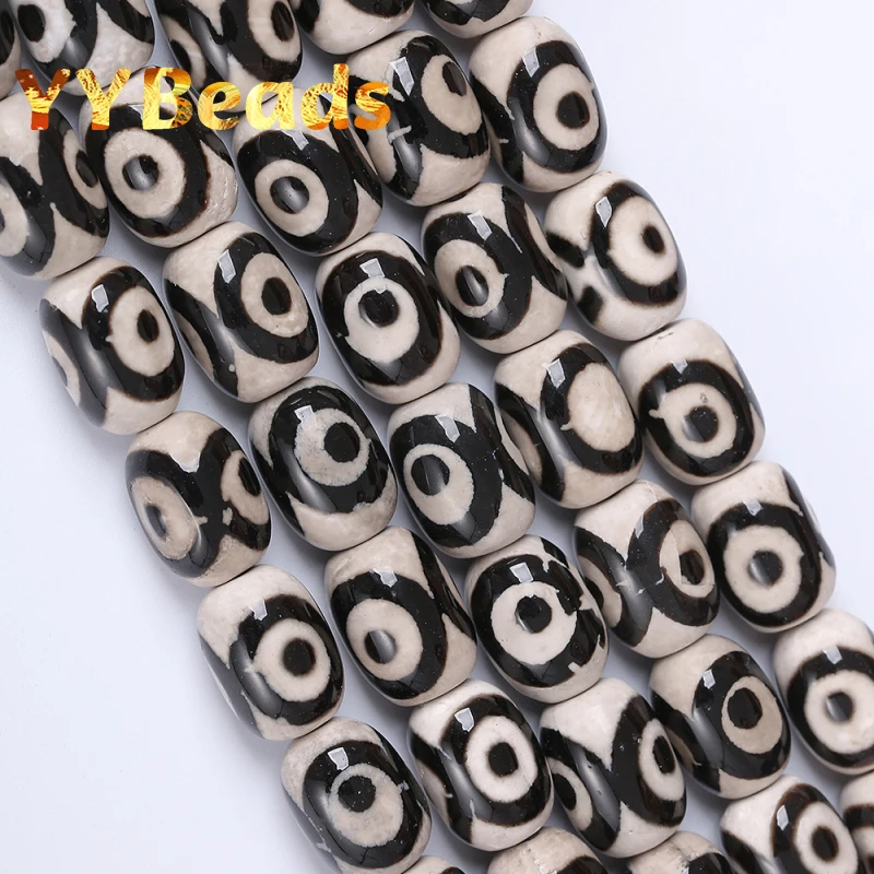 

Natural Evil Eye Pattern Black Tibetan Agates beads Drum Barrel Shape Agates Loose Beads For Jewelry Making DIY Bracelet 10x14mm
