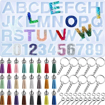 

The Letter Resin Mold with 24 Keychains, 30 Eye Screws and 24 Tassel Pendants for Personalized Keychain, Jewelry,