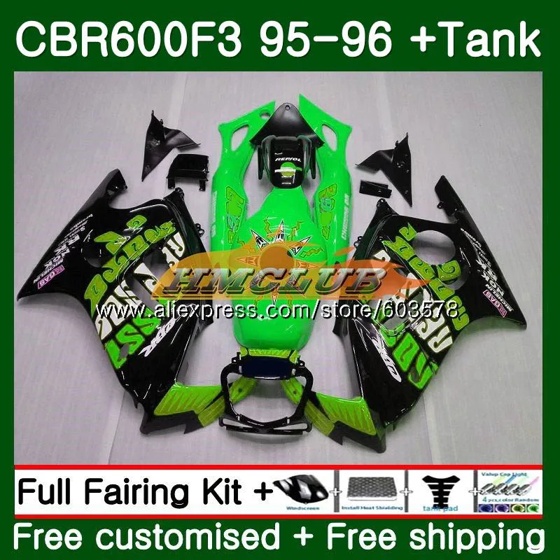 Корпус для HONDA CBR600RR CBR 600F3 FS CBR 600 F3 1995 1996 67CL. 61 600CC CBR600FS CBR600F3 CBR600 F3 95 96 Repsol зеленый обтекатели - Цвет: No. 1