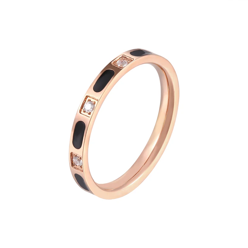 Элегантное циркониевое кольцо с черной эмалью и цветной оболочкой, титановая сталь, розовое золото, ювелирное изделие, Женское Обручальное кольцо, подарок для любви - Цвет основного камня: Rose Gold Black