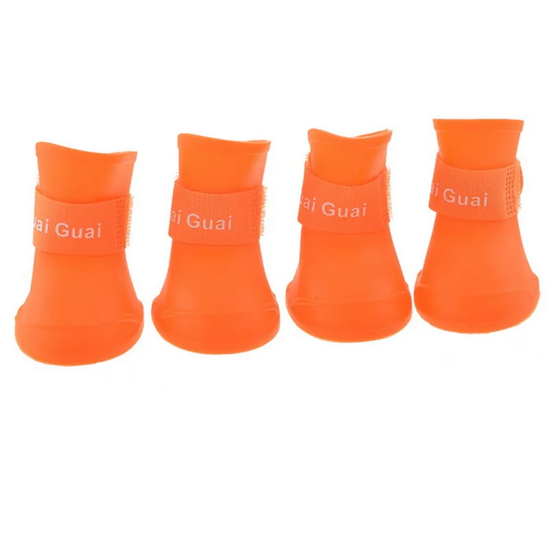 Orange 1 комплект/4 шт. непромокаемые сапоги для собак из искусственной кожи; Водонепроницаемая Обувь для маленьких собак; мягкие удобные уличные разноцветные аксессуары для домашних животных - Цвет: Orange