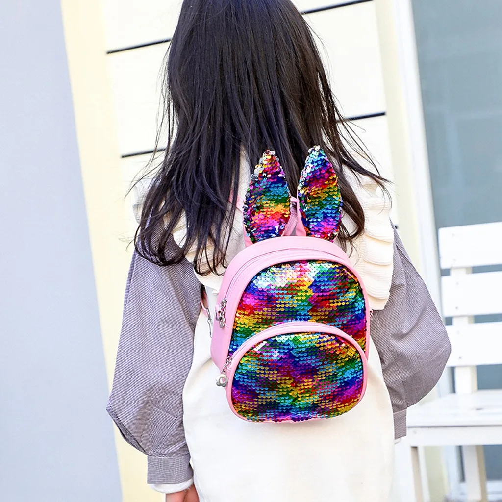 Модная трендовая Детская сумка с блестками и милыми заячьими ушками, сумка через плечо, рюкзак для детей, рюкзак, школьная сумка