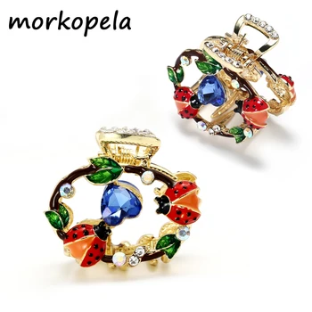 

Morkopela Flower Ladybug Enamel Hair Claw Fashion Girls Hair Clip Rhinestone Hair Claws Accessories As Gift