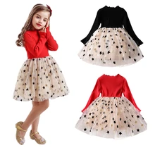 Год Детская одежда красного цвета в рождественском стиле для девочек «Холодное торжество», расшитое пайетками; звезды Сетчатое праздничное платье принцессы на каждый день; Одежда для девочек; повседневная одежда