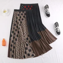 Винтажная зимняя Гибкая эластичная юбка средней длины с высокой талией, плиссированная шерстяная юбка трапециевидной формы для женщин, цветная юбка в горошек