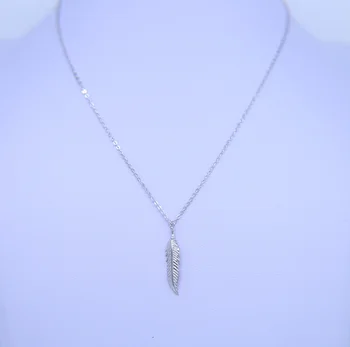 

25mm pendant shinny silver jewelry 100% 925 silver girl women feather pendant necklace wholesale
