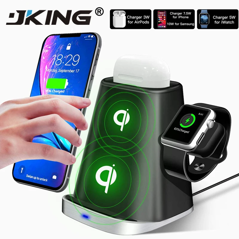 

3 IN 1 For Apple Watch Magnetic Charger IPhone 8 Plus X XR XS AirPods Fast QI Wireless Charger For Samsung S9 S8 S7 Dock Station