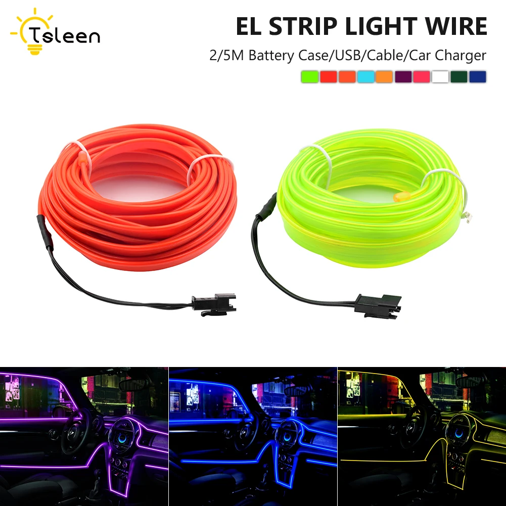 EL Wire Tape With Power Inverter Glowing Neon Light Party Decor 6.6ft/16.4ft