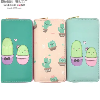

Cross Border for Cactus Pu Wallet Long Zipper Bag PU Makeup Bag Purse Passport Bag Source Factory