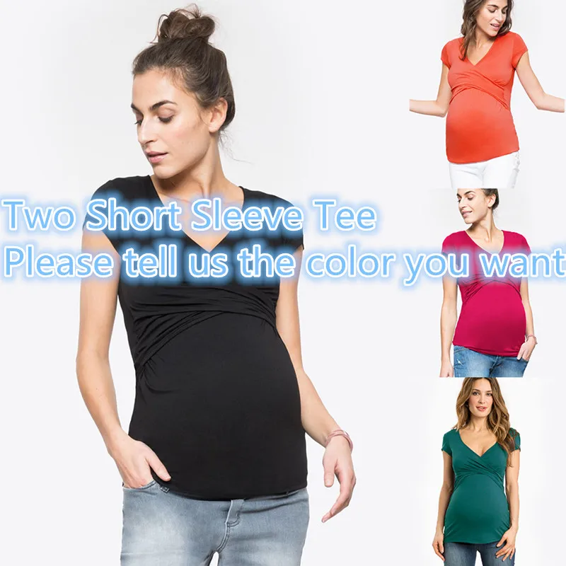 Two Short Sleeve Топы размера плюс для беременных, грудного вскармливания, футболки для беременных, одежда для кормления для беременных женщин, футболки для кормления, Офисная Женская одежда - Цвет: Two Short Sleeve