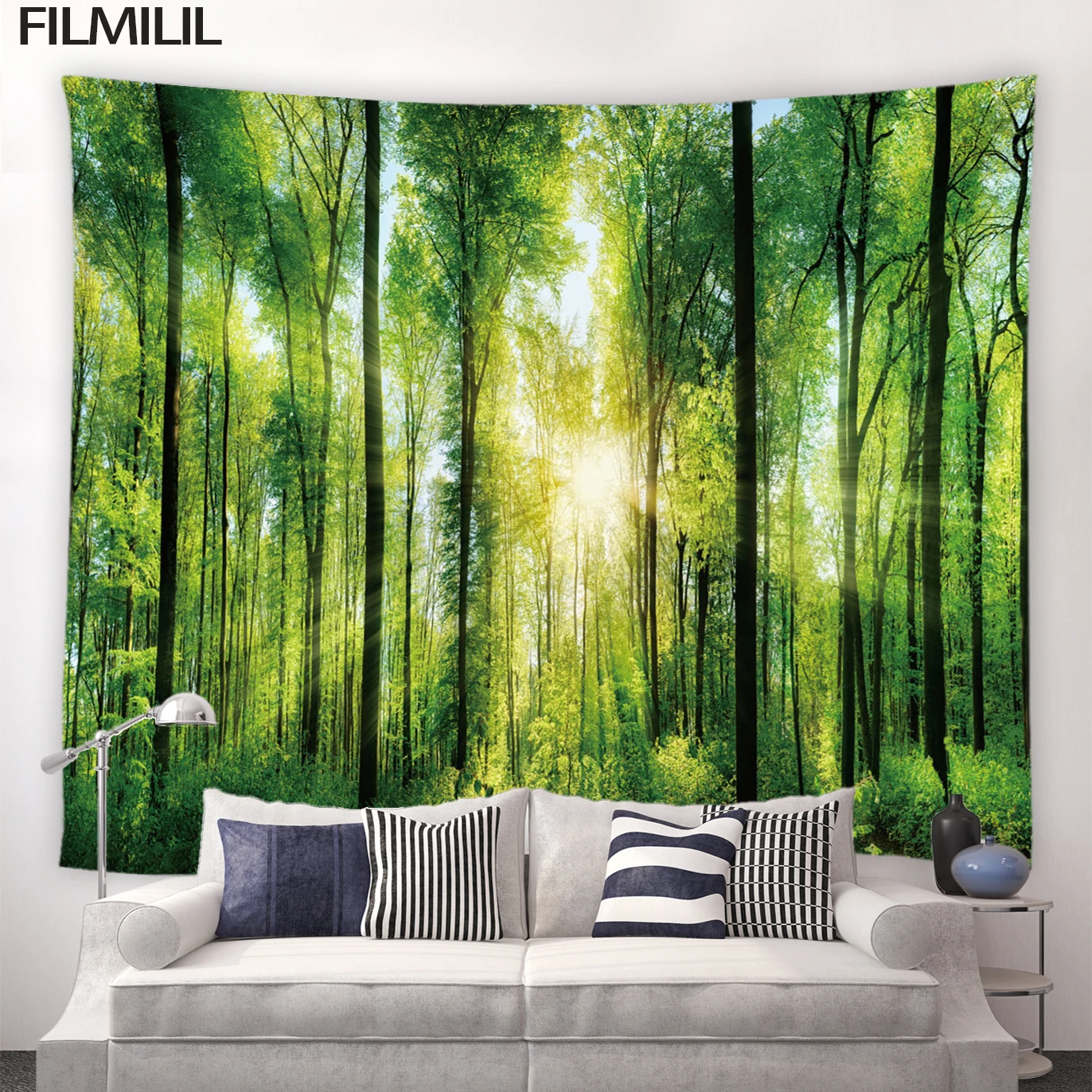 Forest Cave Waterfall Tapestry Green Trees Natural Scenery Tapestries Bedroom Dormitory Decor Wall Hanging Mural Screen Blanket