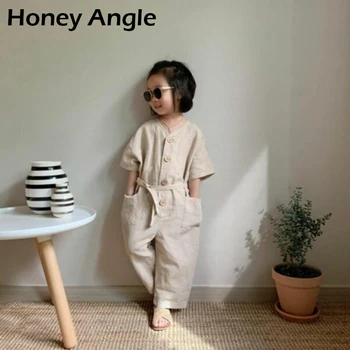 

Honey Angle Kids Overalls Pants Short Sleeve Solid Coloe Girl Boy Trousers Korean Version Spring Autumn Toddler Baby Clothes