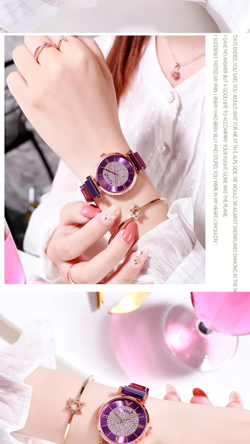 Tephea Топ Бренд роскошные часы для женщин сплав аналоговые кварцевые красные женские наручные часы Стразы кожаный ремешок фиолетовый Relogio