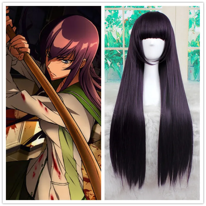 Senjougahara Hitagi Fujibayashi Kyou Busujima Saeko Cosplay Wig High-temperature Fiber Purple Black Long Straight Hair |