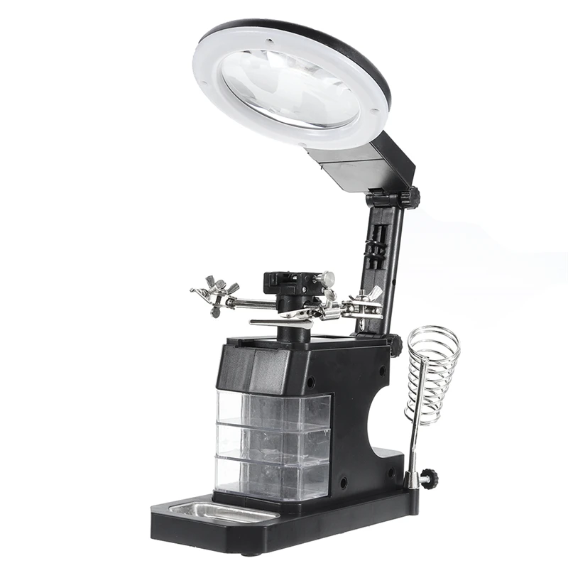 

3X/4.5X/25X Soldering Iron Stand Holder Table Magnifier Illuminated Magnifying Glass Third Hand Magnifier with LED Lights