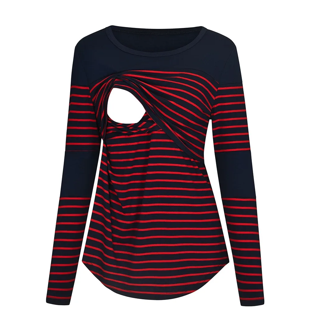 Dark blue Женская одежда для беременных и кормящих; сезон осень; топ в полоску с длинными рукавами для кормящих; Повседневная футболка для грудного вскармливания; Одежда для беременных - Цвет: Dark blue