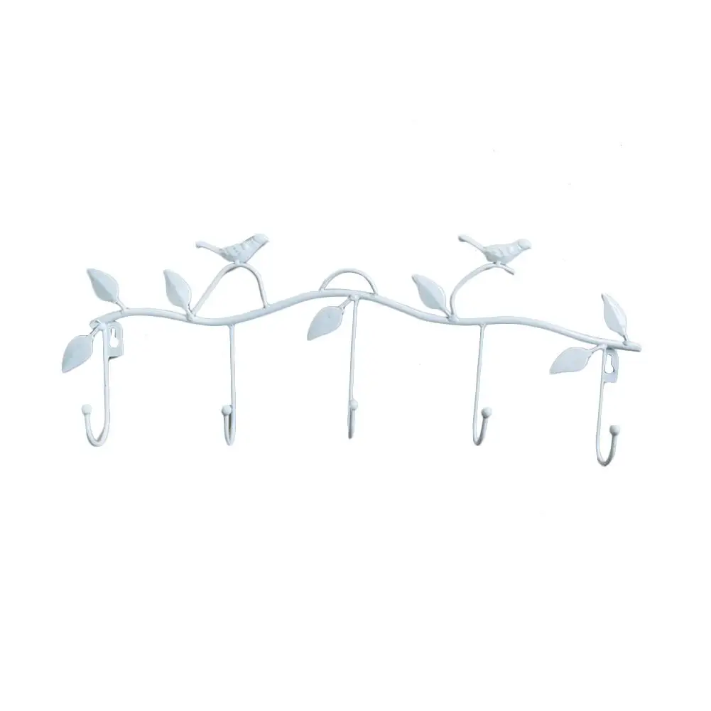 5 Hooks Wrought Iron Bird Door Hook Rack Clothes Rack Robe Key Holder Door Mounted Hat Hanger Kitchen Wall Home Decoration - Цвет: White