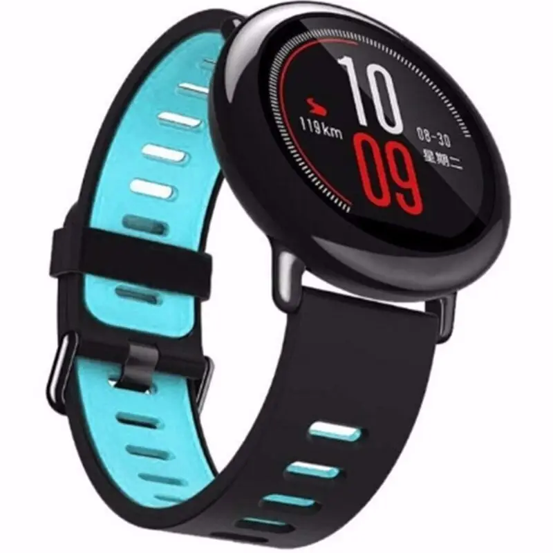 black blue 22 мм Универсальный силиконовый ремешок дважды цвета ремешок для Amazfit темп для samsung Шестерни S3 для EX18 G01 G02 GV68 Смарт-часы - Цвет ремешка: black blue
