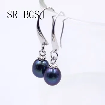 

Free Ship 6-7mm Nice Olivary Rice Natural Pearl Stud Dangle White Gold Plateds Jewelry Earrings