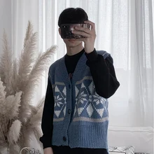 Жилет свитер мужской свободный v-образным вырезом без рукавов жилет однобортный Кардиган жилет куртка свитер колледж Ветер