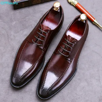 

QYFCIOUFU 2020 Men Formal Shoes Genuine Cow Leather Business Shoes High Quality Men Dress Wedding Shoe Male Black Brown Oxfords