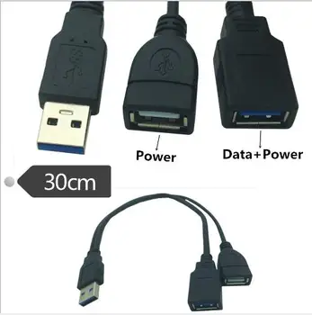 

USB 3.0 Male to Dual USB Female Extra Power Data Y Extension Cable for 2.5" Mobile Hard Mobile hard drive data cable