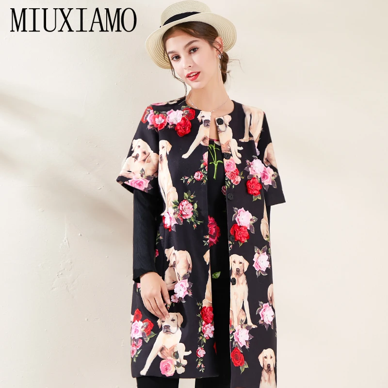 MIUXIMAO, зимнее пальто, свободное, с розами, с принтом собаки, элегантное, модное, теплое, длинное пальто, винтажное, женское, зимнее пальто, Женское пальто