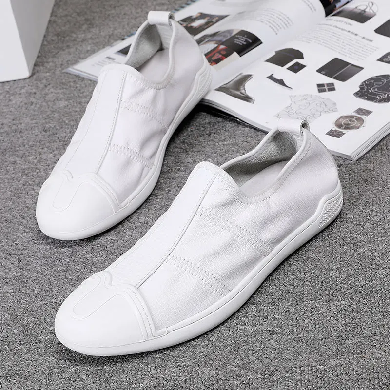 

Loafers Men's Genuine Leather Soft Bottom Slip-on MEN'S SHOES White Casual Breathable Versatile Shoes Summer Lazy White Shoes