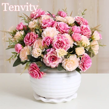 

Rose Red Artificial Flowers Wedding Decoration Beautiful Blossoms Peony Silk Bouquet Bloom Fake Flower Home Decor Living Room