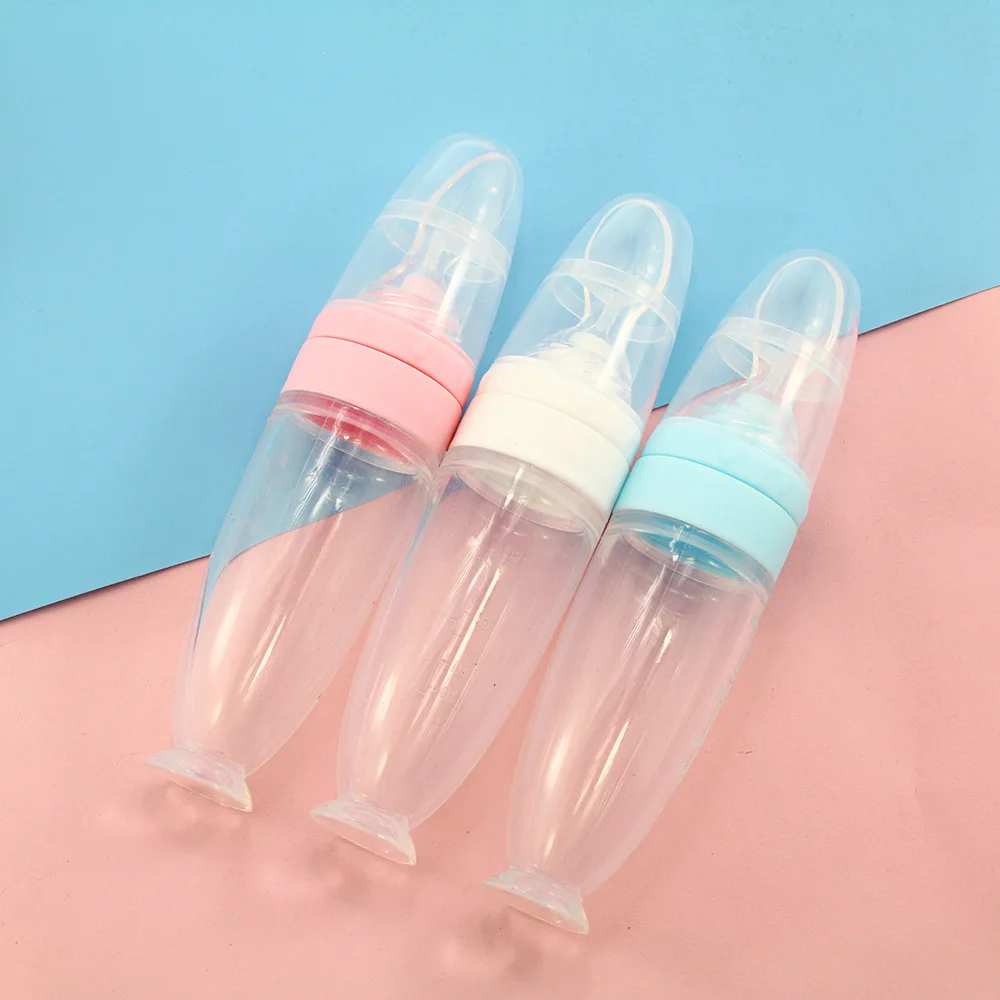 

Newborn Baby Bottle Leak-proof Food Dispensing Spoon Rice Paste Bottles Silicone Feeder Training Spoon Supplement Tableware