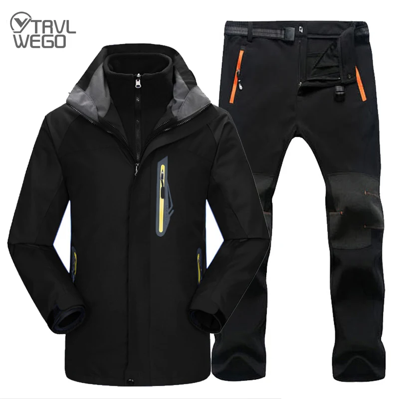 

TRVLWEGO Waterproof Ski Suit Men Jacket Ski Pants Outing Male Winter Outdoor Skiing Snow Snowboard Fleece Jacket Pants Sets