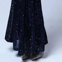 Вечерние платья цвета шампанского сияющие блестки на одно плечо вечерние платья русалки Длинные Половина рукава элегантное платье robe de soiree K111 - Цвет: Тёмно-синий