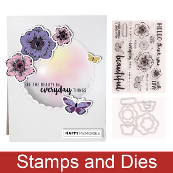 

Flower Bouquet Butterfly Metal Cutting Dies and Stamp Templates for DIY Scrapbooking Album Transparent Silicone Decorative Stamp