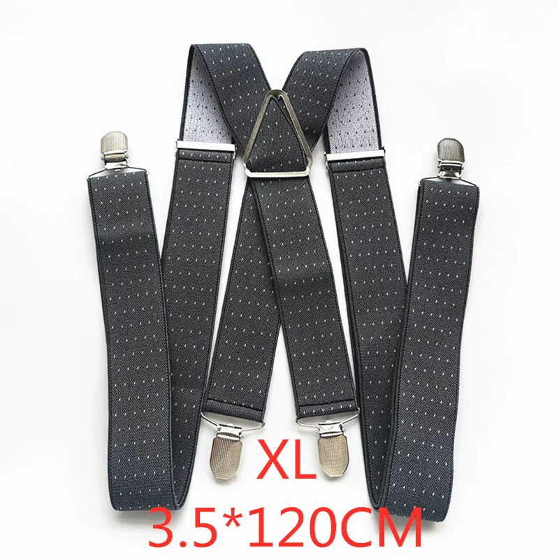 Grey-120cm Мужские подтяжки 3,5 см с принтом в горошек, высокое качество, 4 зажима, подтяжки, регулируемые эластичные подтяжки размера плюс, Женская праздничная одежда - Цвет: Grey-120cm