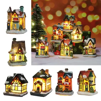 

Christmas Decoration Snow House Villlage with Led Light Winter Snow Landscape Scene Ornaments Xmas Present