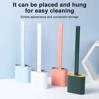 

Silicone Toilet Brush with Base Rubber Head Holder Floor-standing Wall-mounted Cleaning Brush Bathroom Accessories