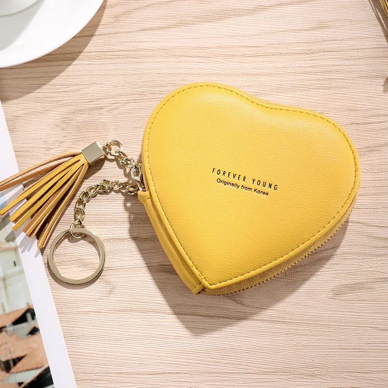 Модный брелок-Кошелек для монет в форме сердца с кисточкой на молнии, сумка для ключей, многофункциональный кожаный женский кошелек - Цвет: Style 1