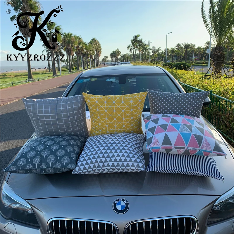 

Geometric Cushion Set Blue Yellow Plaid Print Square Pillowcase Sofa Home Office Decoration Throw Pillowcase Almofada45*45CM
