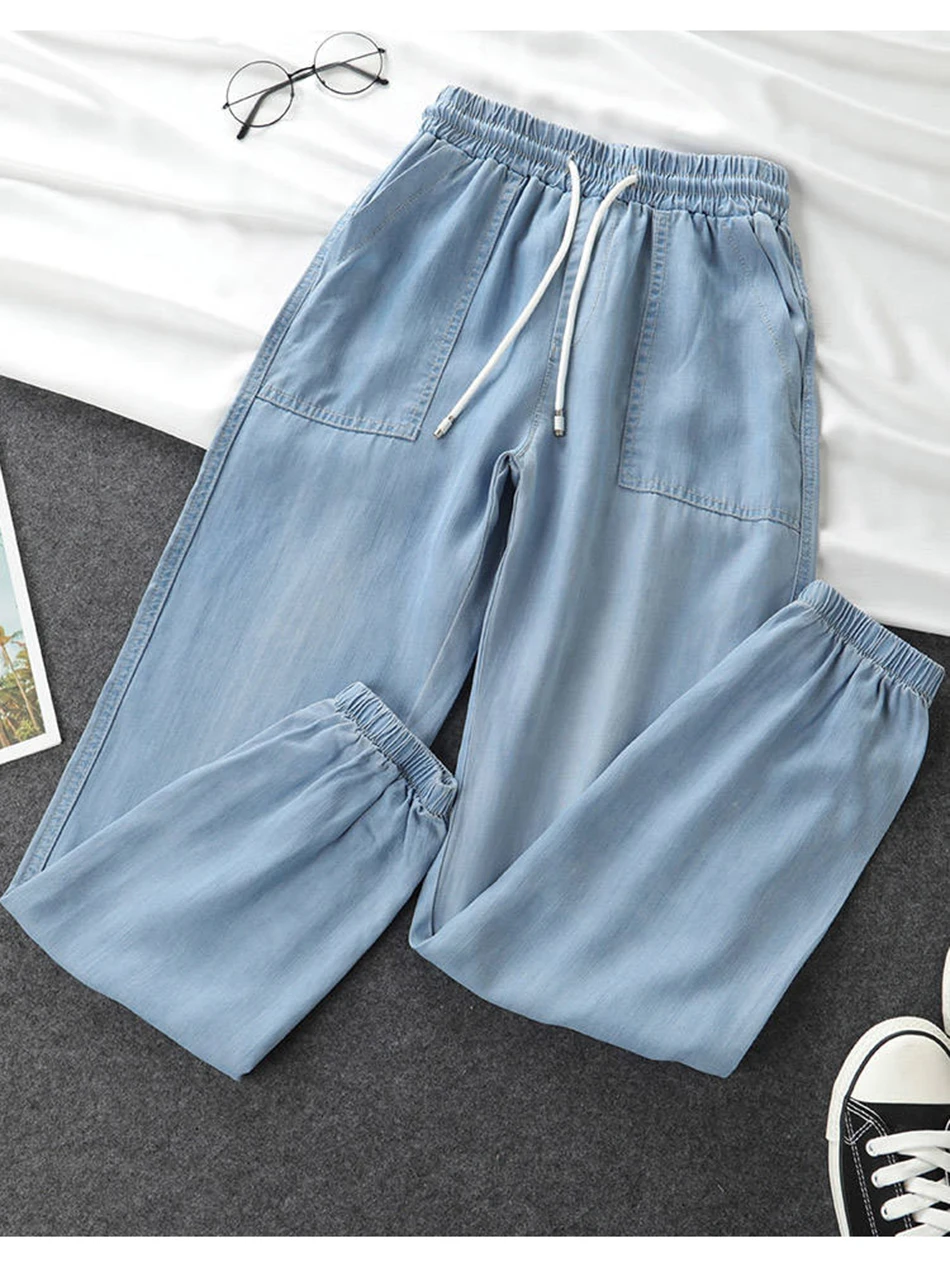 Fashion Casual Style Cotton Pants Leisure BF Harajuku Pants Summer Womens Elastic Waist Solid Basic Retro Loose Pants Trousers