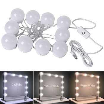 

10 LED Makeup Light Mirror Vanity Light Bulbs 3 Dimmable Light Bulbs String USB Plug Bathroom Dressing Table Lighting Lamp Kit