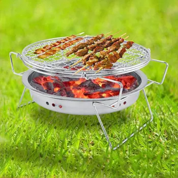 

Portable Stainless Steel Round BBQ Grill Non-stick Surface Folding Barbecue Grill Outdoor Camping Picnic Tool