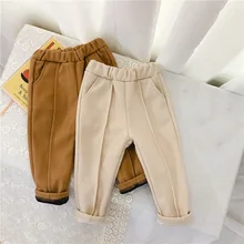 Повседневные зимние штаны из плотного бархата для маленьких девочек и мальчиков; коллекция года; Осенние теплые брюки; детские длинные брюки; WT985