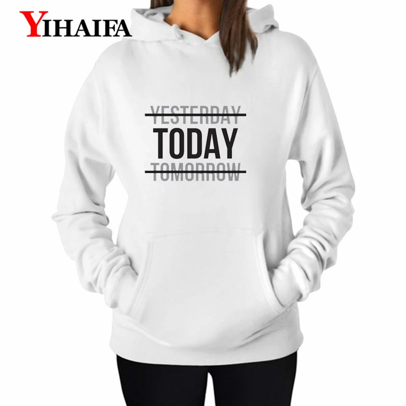 

YIHAIFA Woman Hooded Sweatshirts Print Leeter Creative Graphics Women Long Sleeve Pullover Hoodies Female casual Coat Tops